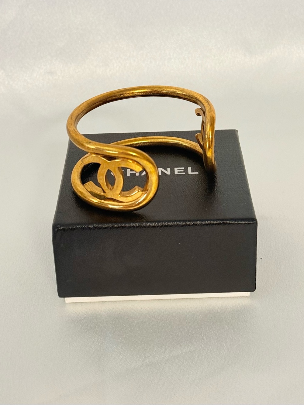 Chanel Vintage Gold CC Logo Open Cuff Bracelet